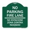 Signmission No Parking Fire Lane No Estacione Zona Contra Incendio, Green & White Alum, 18" x 18", GW-1818-23727 A-DES-GW-1818-23727 - alternate 1